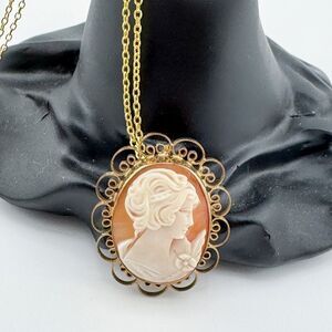 Vintage Cameo Pendant Brooch Necklace Victorian Elegance Coquette Retro
